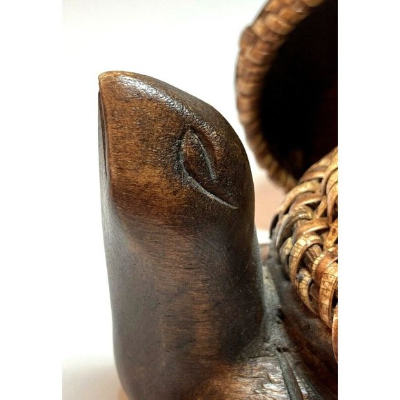 Lombok Indonesia Wood Turtle Trinket Box with Woven Wicker Rattan - Picture 9 of 12